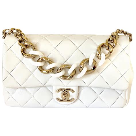 chanel white vold bag|White Chanel bag gold chain.